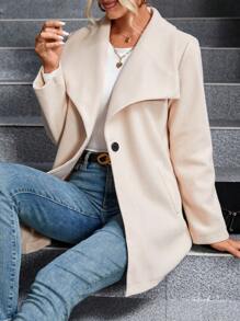 SHEIN LUNE 大翻領單釦花呢外套 - 杏色 - 查看 3