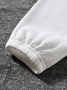 Sparklyn 少女两件套纯色弹力腰带保暖内衬运动裤，时尚秋冬款 - 黑與白 - 查看 6