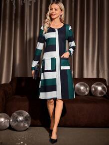 EMERY ROSE Colorblock Dual Pocket Dress - Multicolor - View 1
