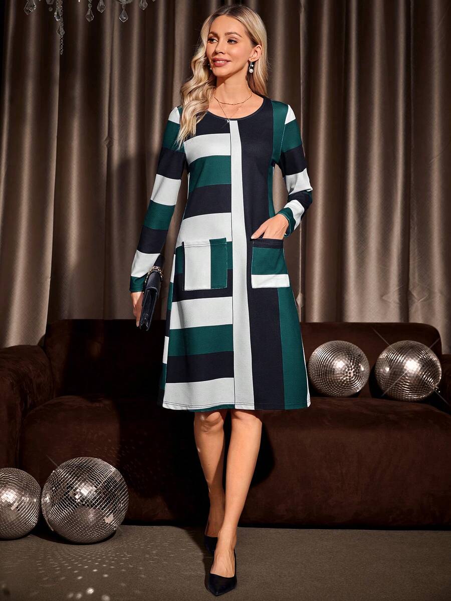 EMERY ROSE Colorblock Dual Pocket Dress - Multicolor - View 1