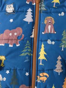 SHEIN 1 peça jaqueta acolchoada com forro quente e grosso para meninos, fofa, solta, desenho animado, animal e árvore, versátil e confortável para o inverno