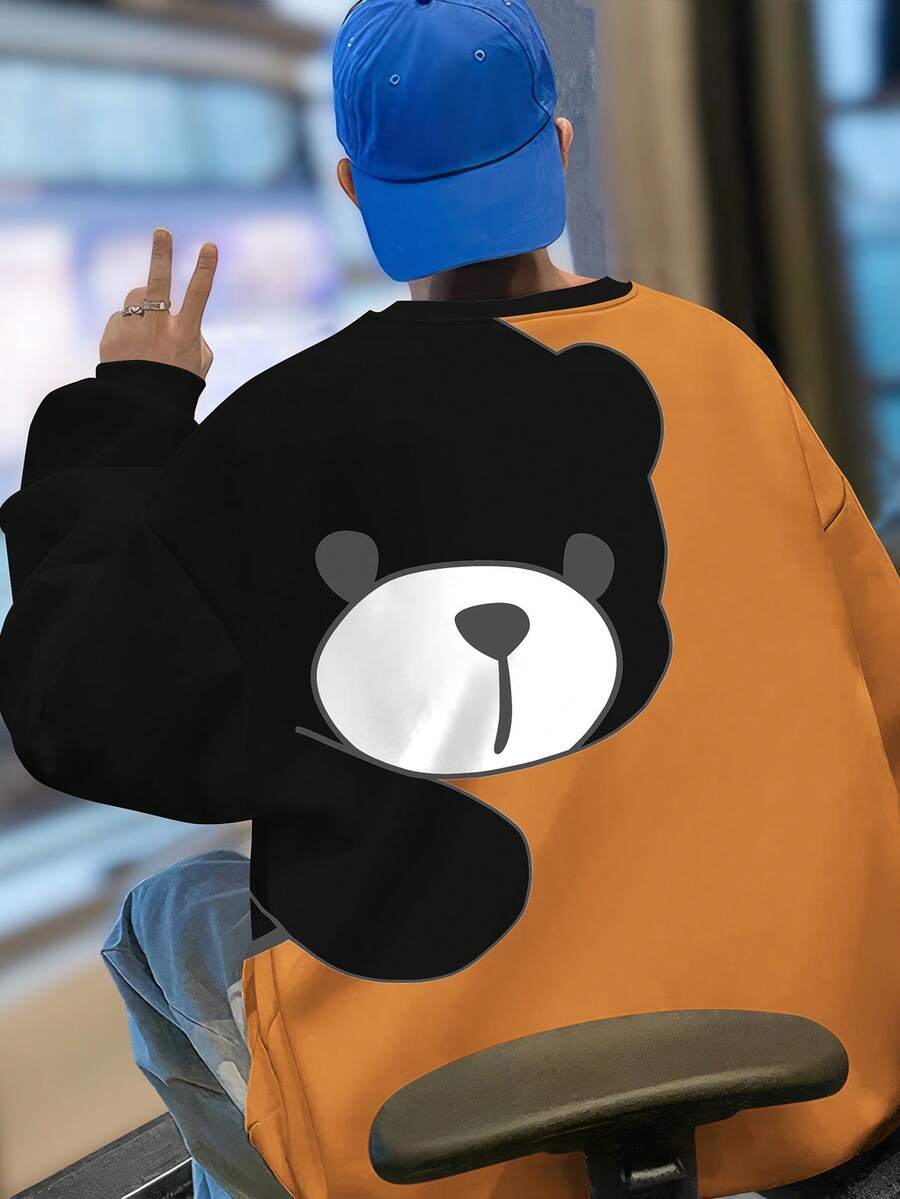 Manfinity Hypemode Lỏng lẻo phù hợp Nam Gấu & In thư Thả vai Áo nỉ ấm áp - Nhiều màu - Xem 1