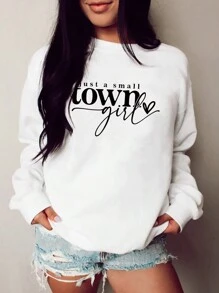 SHEIN EZwear Letter Graphic Drop Shoulder Sweatshirt - White - View 1