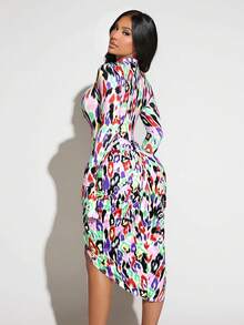 SHEIN SXY In Toàn bộ Mặt trước xoắn Viền không đối xứng Váy bodycon - Nhiều màu - Xem 2