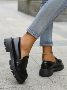 復古風格女性Ins休閒皮革鞋帶英倫風情,日本女學生風格適用於秋天和冬天 - 黑色 - 查看 2