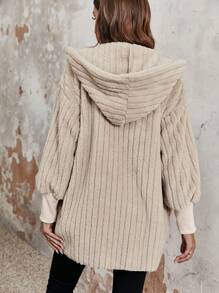 SHEIN Essnce Drop Shoulder Hooded Open Front Teddy Coat - Apricot - View 2