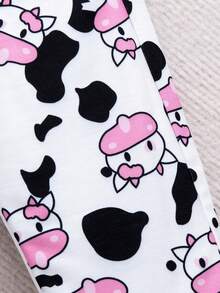 SHEIN Cô Gái Trẻ In hoa bò Viền Ruffle Áo thun & Đồ họa Hoạt hình Quần ống loe - Màu tím hoa cà - Xem 6
