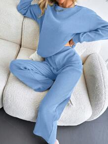 EURMUSE T-shirt à épaule tombante et pantalon à jambe large