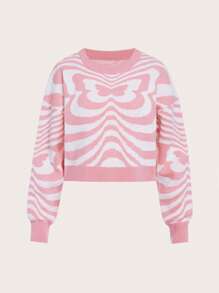 Thiếu niên cô gái Hình Bướm Thả vai Áo len - Hồng - Xem 1