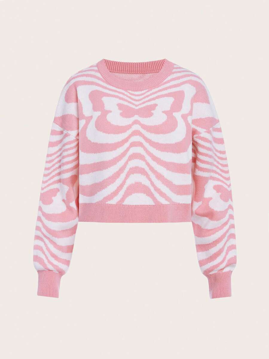 Thiếu niên cô gái Hình Bướm Thả vai Áo len - Hồng - Xem 1