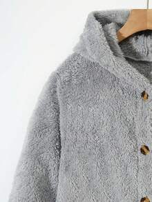 Teen Girls' Casual Mid-long Length Hooded Double-sided Fleece Jacket With High-low Hem - Grey - View 4