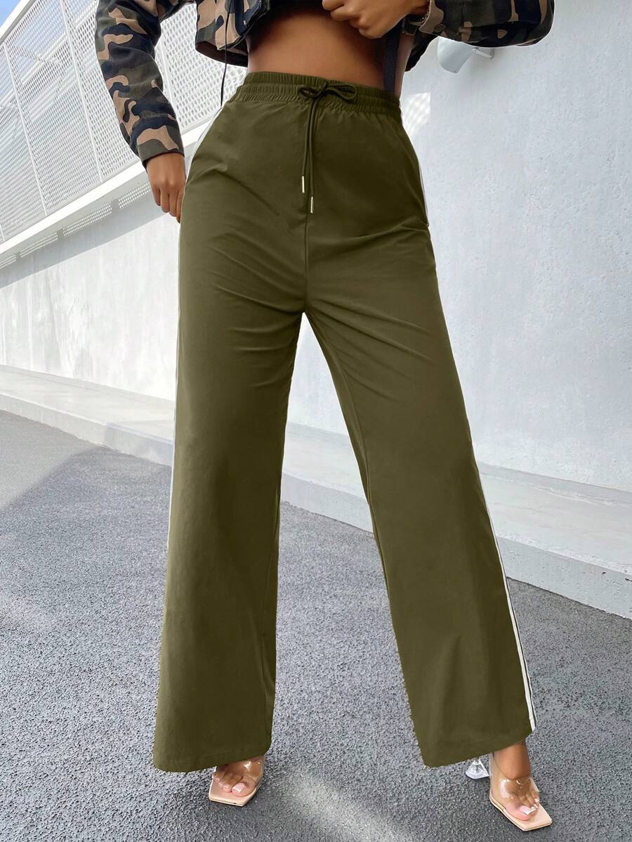 SHEIN SXY Women's Green Waist Belted Long Pants