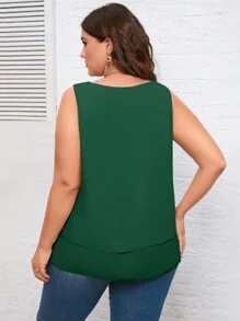 SHEIN Clasi Plus Solid Sleeveless Blouse - Dark Green - View 2