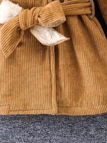 SHEIN Cô Gái Trẻ Cổ áo Borg Đôi ngực Thắt lưng áo - Màu Khaki - Xem 7