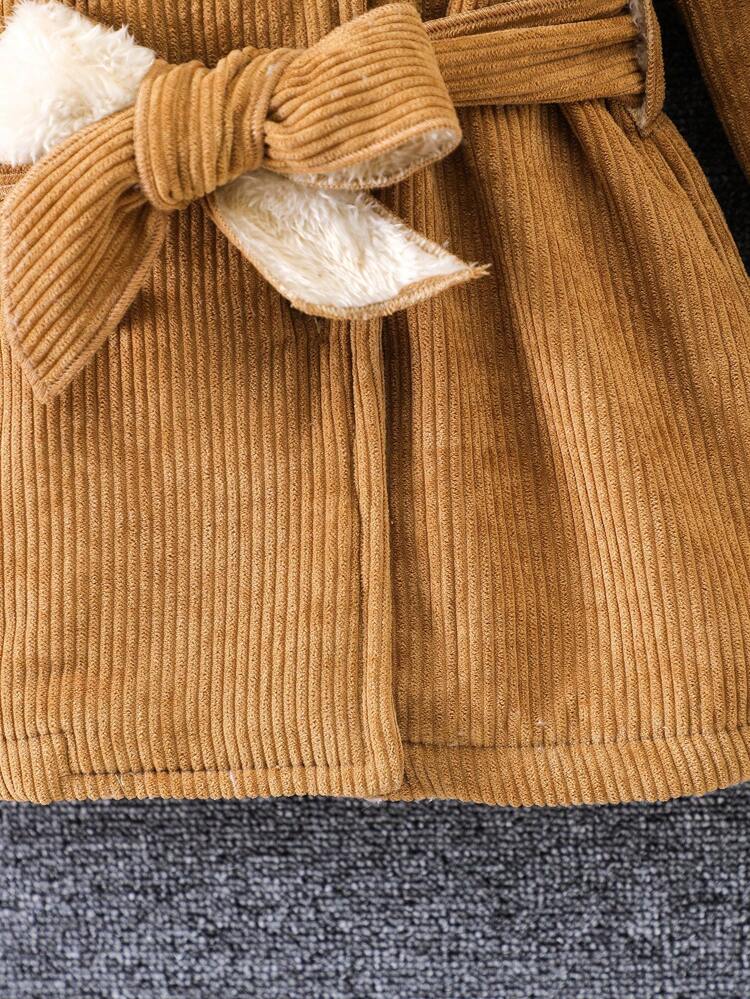 Young Girl Borg Collar Double Breasted Belted Coat