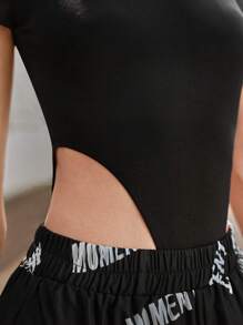 SHEIN EZwear High Leg Solid Bodysuit - Black - View 5