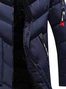 Men Fuzzy Hooded Padded Coat - Navy Blue - View 3