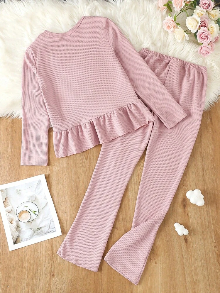 Teen Girl Ruffle Hem Tee & Pants PJ Set