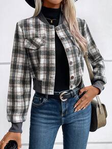 SHEIN LUNE In kẻ sọc Chi tiết về Flap Áo khoác bomber - Nhiều màu - Xem 5