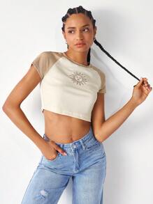 Muchica Áo thun Gân đan Đồ họa Giải trí - Màu Khaki - Xem 4