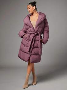 SHEIN BAE Đỏ  Dài Áo lông Jacket  áo Đối với Giáng sinh Mùa Đông Buổi tiệc - Gỗ đỏ - Xem 1