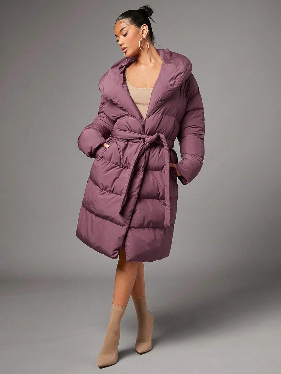 SHEIN BAE Đỏ  Dài Áo lông Jacket  áo Đối với Giáng sinh Mùa Đông Buổi tiệc - Gỗ đỏ - Xem 1