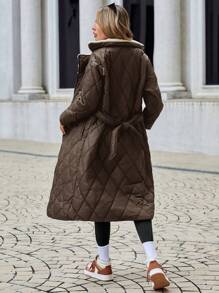 SHEIN Cottnline Women's Brown Fluffy Thermal Turn-down Collar Padded Coat - Chocolate Brown - View 2