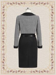 Vintamour 前排扣千鳥格西裝外套和裙子不附腰帶 - 黑與白 - 查看 4