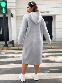 Flirla Plus Drop Shoulder Hooded Sweatshirt Dress - Grey - View 3