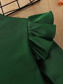 Bebé niña Camiseta ribete con fruncido de manga amplia & Jeans - Verde - Ver 6