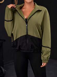Hai âm Viền kéo ra Thả vai Dây kéo Windbreaker Jacket - Nhiều màu - Xem 1