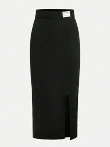 SHEIN Teenage Girls' Knitted Sweater Skirt With Elastic Waistband - Black - View 1