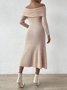 Chiquease Foldover Off Shoulder Twist Front Sweater Dress - Coral Pink - View 2
