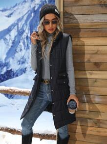 SHEIN LUNE 翻蓋細節羽絨背心大衣 - 黑色 - 查看 5