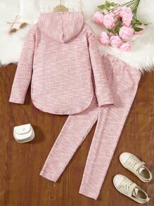 SHEIN Ragazza Tween Maglietta e Leggings space dye con cappuccio