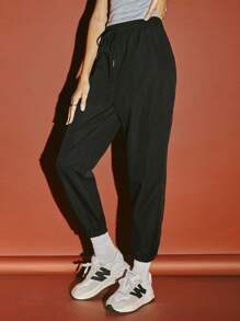 SHEIN EZwear Quần nữ Dây kéo Túi màu trơn Giải trí - màu đen - Xem 3
