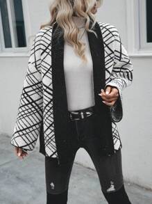 SHEIN LUNE Áo Cardigan trễ vai họa tiết tương phản không có thắt lưng - Nhiều màu - Xem 4