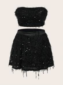 SHEIN ICON Plus Fuzzy Tube Top & Skirt