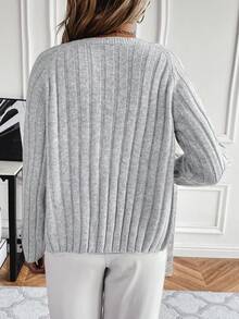 SHEIN Essnce Chất rắn Tay Raglan Nút phía trước Áo len Mở - Màu Xám nhạt - Xem 3