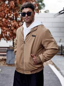 Manfinity Homme Men Plus Letter Patched Zip Up Jacket