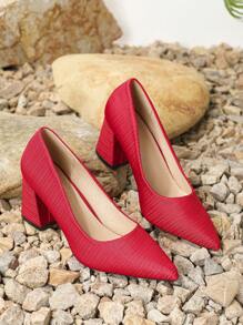 Big Size Women's High-Heeled Shoes Spring And Autumn Fashionable Sexy Pointed Thick-Heeled Shoes Red Heels For Casual And Shopping Outings, Elegant, Women Pumps,Elegant - Red - View 2