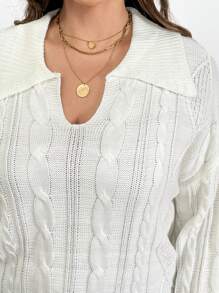 SHEIN LUNE Plus Cable Knit Drop Shoulder Sweater - White - View 5