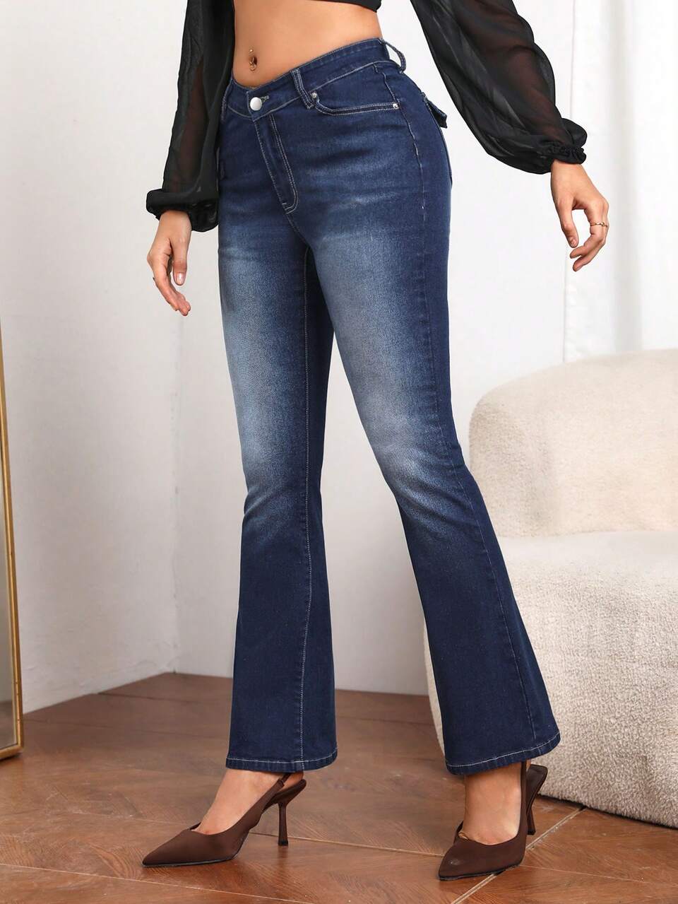 Bleach Wash Flare Leg Jeans