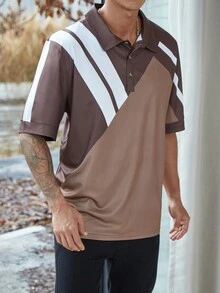 Manfinity Homme 男款大尺碼拼色寬鬆 Polo 衫 - 棕色 - 查看 4