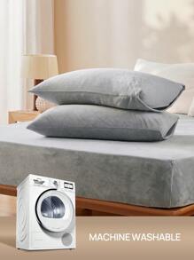 2/3pcs Soft & Cozy Super Plush Premium Fitted Sheet Set, Antistastic, No Smell, Fitted Sheet*1 Pillowcase*1/2 - Grey - View 11