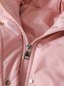 SHEIN Tween Girl Flap Detail Hooded Padded Coat - Baby Pink - View 4