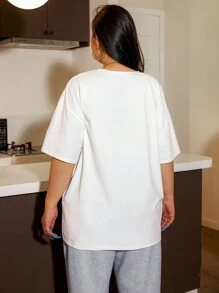 SHEIN EZwear Plus Solid Drop Shoulder Tee