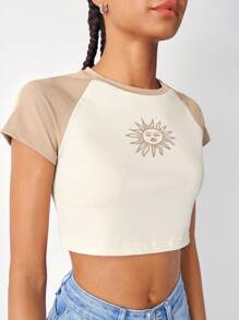 Muchica Áo thun Gân đan Đồ họa Giải trí - Màu Khaki - Xem 6