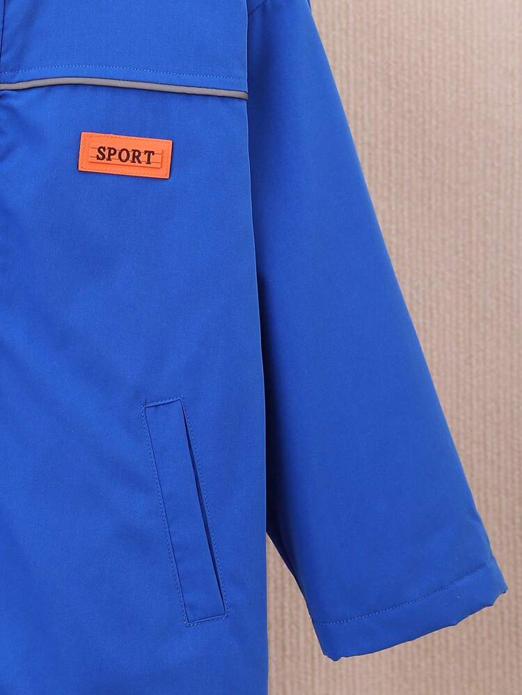 Young Boys' Casual Comfortable Hooded Jacket With Reflective Stripes Car Edge Decoration And Thermal Lined