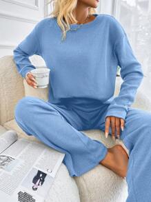 EURMUSE T-shirt à épaule tombante et pantalon à jambe large